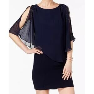 X BY XSCAPE SZ 14 XL Navy Capelet Sheath Cocktail Party Evening  Dress NWT B29